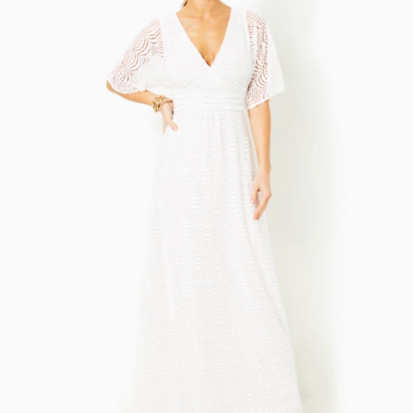 NWT Lily Pultizer Parigi Scalloped She’ll  Lace Maxi Dress XL Resort White - Picture 3 of 9
